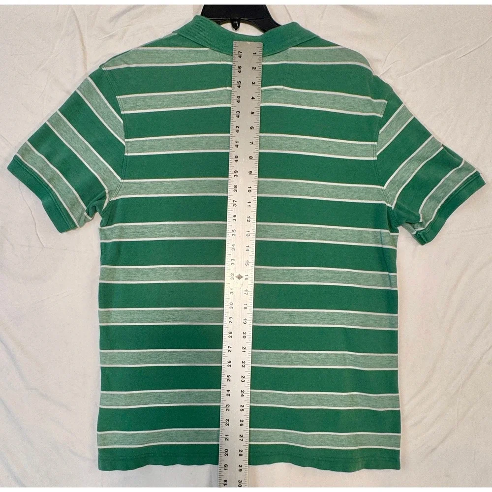 Banana Republic Mens Green White Striped Cotton Polo Shirt Elephant Logo Large